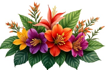Obraz premium Vibrant Tropical Flower Arrangement Illustration