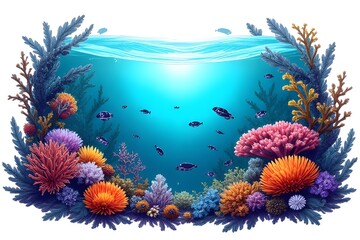 Vibrant Underwater Coral Reef Ecosystem Illustration
