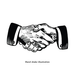 Handshake illustration. Handshake drawn illustration in vintage engraving style. Handshake drawing