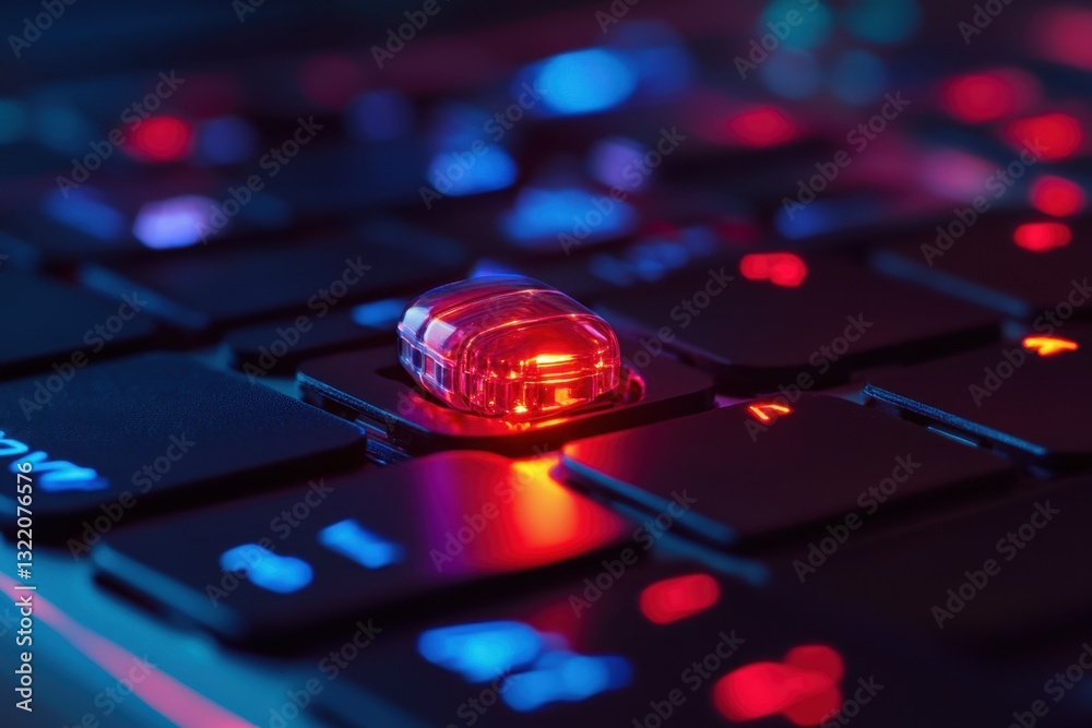 Poster this close up photo showcases an electronic device placed on a keyboard capturing the interaction be