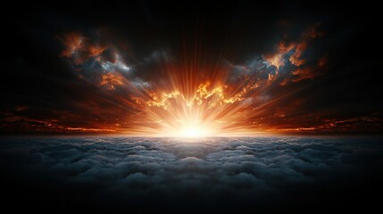 Obraz premium Sun shining brightly through white-orange clouds in sky above
