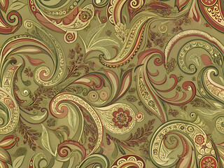 Intricate paisley pattern in green and brown tones.