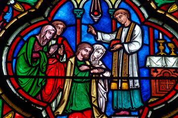 Obraz premium Stained glass (19th century) of a wedding.