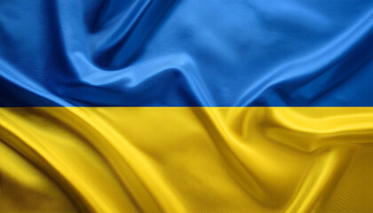 National flag of Ukraine, silk fabric. Banner for celebrating Independence Day.