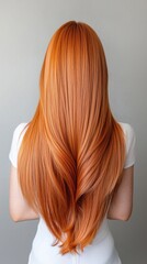 Naklejka premium A woman with long red hair is standing in front of a white wall
