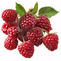 Raspberry isolated. Red raspberries with green leaf isolate. Raspberry with leaves isolated on white background. Full depth of field.

