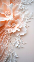   A pink flower in white lace on a white background