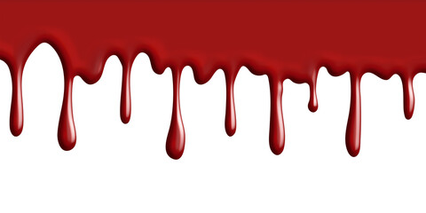 Stylized dripping red paint, blood or ketchup over transparent background
