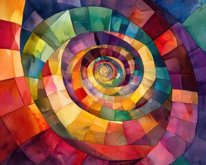 Obraz premium Vibrant Colorful Spiral Abstract Watercolor Art for Background