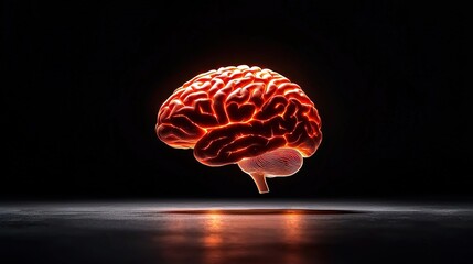   A well-lit image of a brain in a dimly lit room The light illuminates one side of the brain