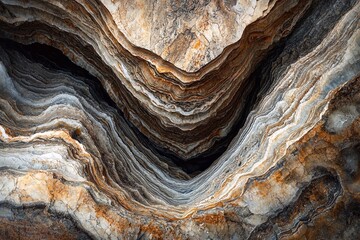 Striking patterns of layered rock formations showcasing natural geology in an underground cavern
