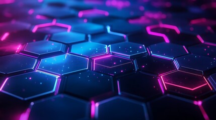 Futuristic Neon Hexagon Grid: Hi-Tech Abstract Background with Glowing Lines, Cyberpunk Design for Wallpapers and Digital Art.