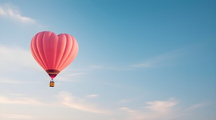 Fototapeta premium A hot air balloon, shaped like a heart and rendered in a soft pink hue, space for copy