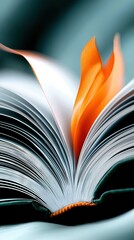 Naklejka premium A close-up of an open book with an orange flower on top of its pages