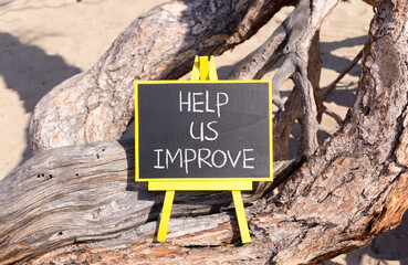 Help us improve symbol. Concept words Help us improve on beautiful black yellow blackboard....