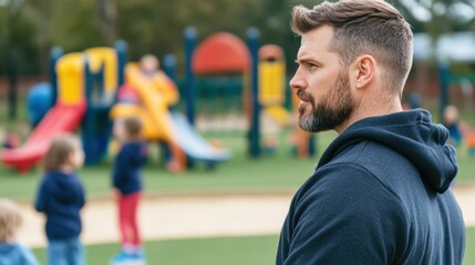 Playground chaos supervision by teacher in casual setting