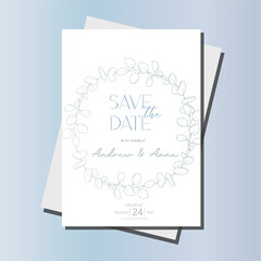 Line Art Eucalyptus. Eucayptus Wedding Invitation template, Outline Eucalyptus Minimalist Wedding Design, Greenery Wedding invite template
