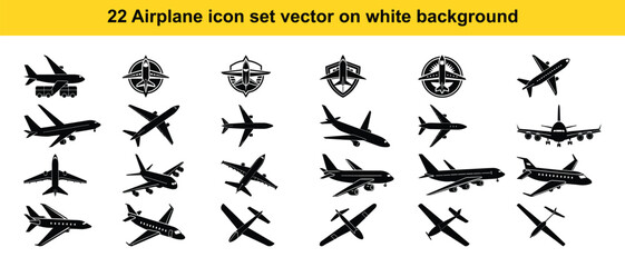Airplane silhouette vector,Silhouette jet flying plane icon, airplane flat symbol isolated illustration,Airplane icon set vector on white background
