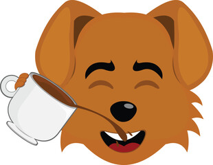vector illustration emoji character face dog cartoon, drinking a cup of coffee