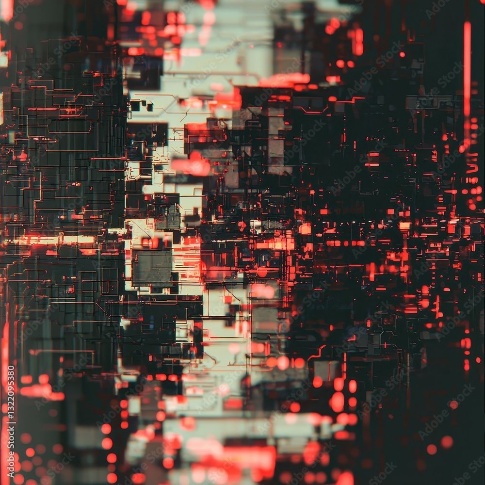 Poster abstract digital background with red circuit patterns and structures