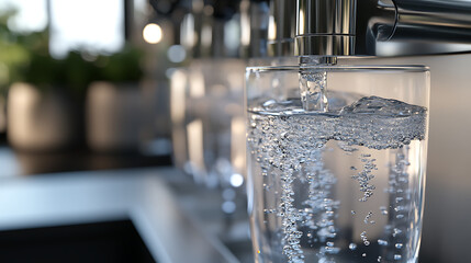 Realistic close-up animation of a smart hydration system adjusting water composition to match a person's unique hydration needs 