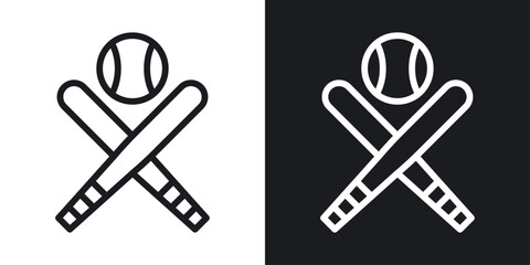 Baseball icon set in black and white stroke lines