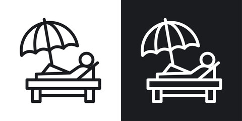 Beach chair with umbrella icon set in black and white stroke lines © Abstractor