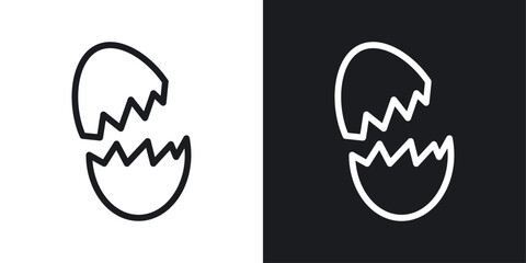 Broken egg icon set in black and white stroke lines