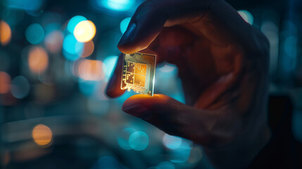 Hand holding microchip