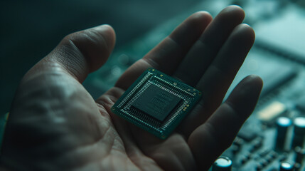 Hand holding microchip