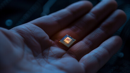 Hand holding microchip
