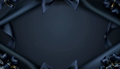 Minimal dark blue background with fabric folds and metallic floral decorations