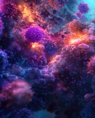 Abstract Colorful Microbial Pattern with Bright Illuminated Elements