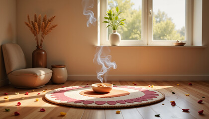 Fototapeta premium Peaceful mandala in calm yoga studio, soothing mindfulness atmosphere