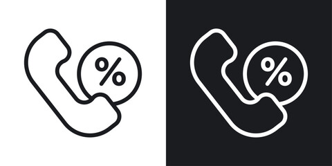 Loan call icon set in black and white stroke lines