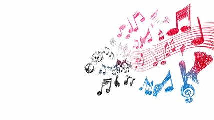 Colorful Music Notes In Flight With A White Backdrop Creates a Dynamic And Energetic Composition