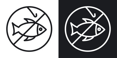 No fishing icon set in black and white stroke lines