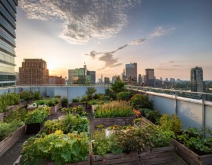 Fototapeta premium vibrant urban garden on a rooftop in the city