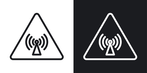 Non ionizing radiation hazard sign set in black and white stroke lines