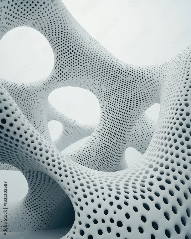 Poster abstract white structure with holes and patterns in smooth form