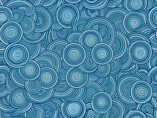 Abstract Seamless Pattern with Blue Swirling Circles.