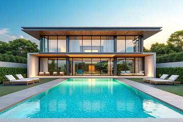 Fototapeta premium Modern luxury home with pool (1)