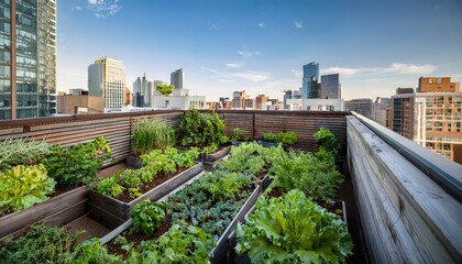 Fototapeta premium vibrant urban garden on a rooftop in the city