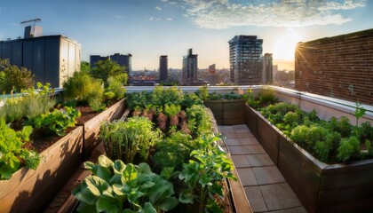 Fototapeta premium vibrant urban garden on a rooftop in the city