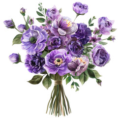 Obraz premium bunch of flowers Watercolor Purple Flower Bouquet. 