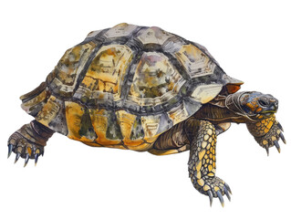 Obraz premium Watercolor Turtle Isolated On Transparent. Detailed, Textured Wildlife Illustration.