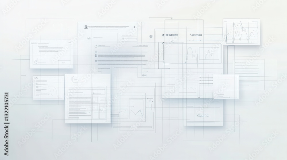 Poster Sleek UIUX wireframe background with floating mockups and soft grid lines for digital resource branding