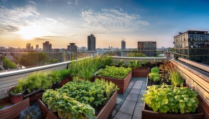 Fototapeta premium vibrant urban garden on a rooftop in the city