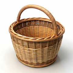 Obraz premium A woven wicker basket with a handle. perfect for carrying groceries or gifts.