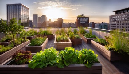 Fototapeta premium vibrant urban garden on a rooftop in the city
